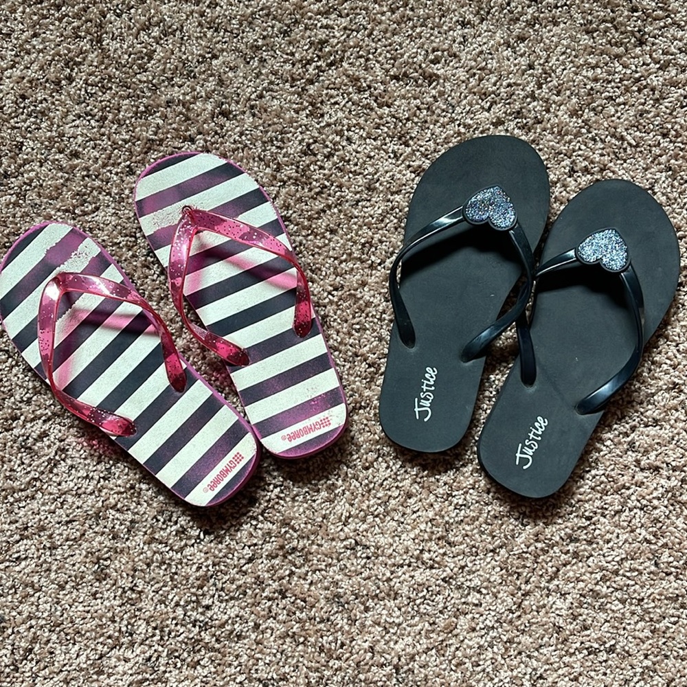 Justice sandals size 3-4 and Gymboree size 2.